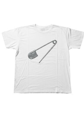 EVOL Retro Punk Rock Grunge Y2K White Graphic Tee Safety Pin Detail NWT XL